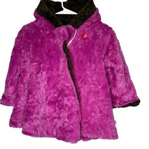 Corky And Company Girls Faux Fur Coat Hooded Sz 4 Event Church